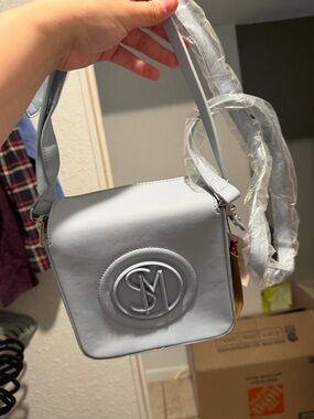 Steve Madden Light Gray Square Crossbody Bag with Embossed SM Logo